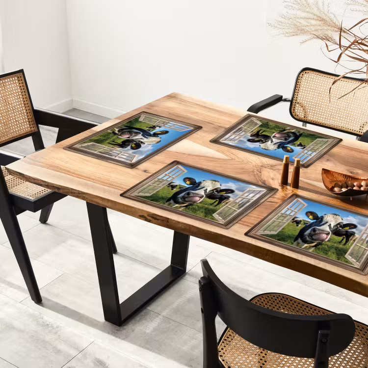 Placemat - 6 stuks - Doorkijk - Koe - Weiland - Dieren - Natuur — 5