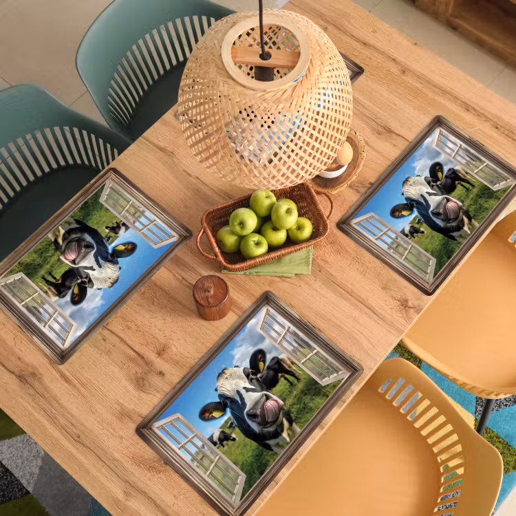 Placemat - 6 stuks - Doorkijk - Koe - Weiland - Dieren - Natuur — 6