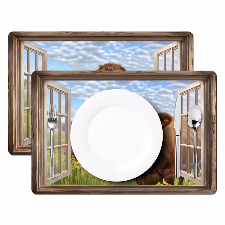 Placemat - 6 stuks - Doorkijk - Koe - Weiland - Landschap - Dieren — 2