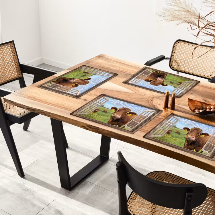 Placemat - 6 stuks - Doorkijk - Koe - Weiland - Landschap - Dieren — 5