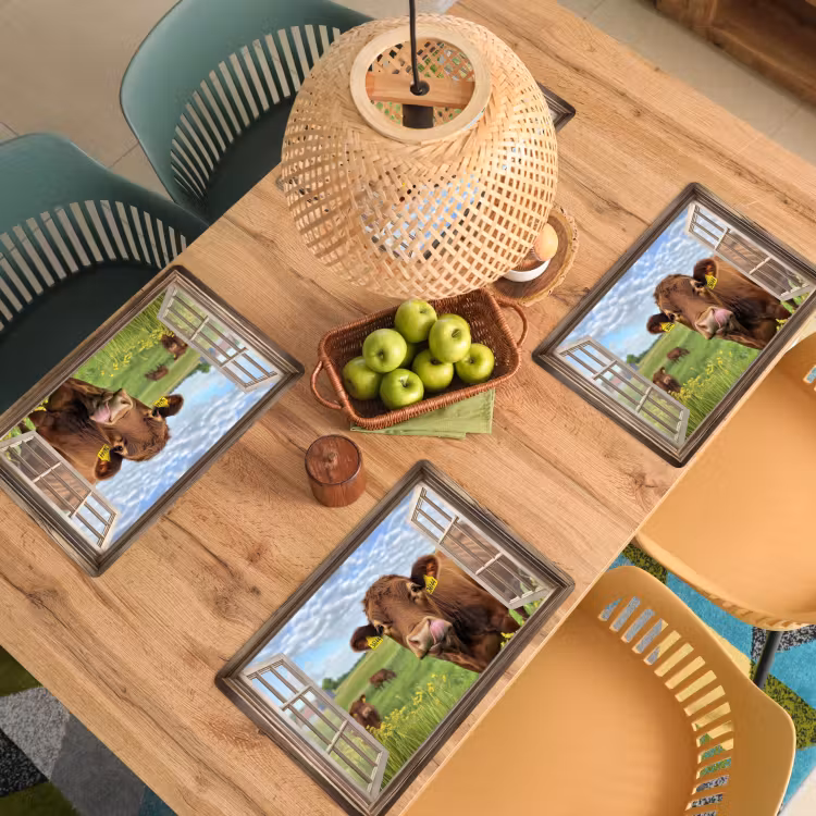 Placemat - 6 stuks - Doorkijk - Koe - Weiland - Landschap - Dieren — 6