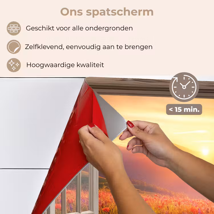 Spatscherm keuken - Doorkijk - Klaprozen - Bloemen - Rood - Open raam — 4