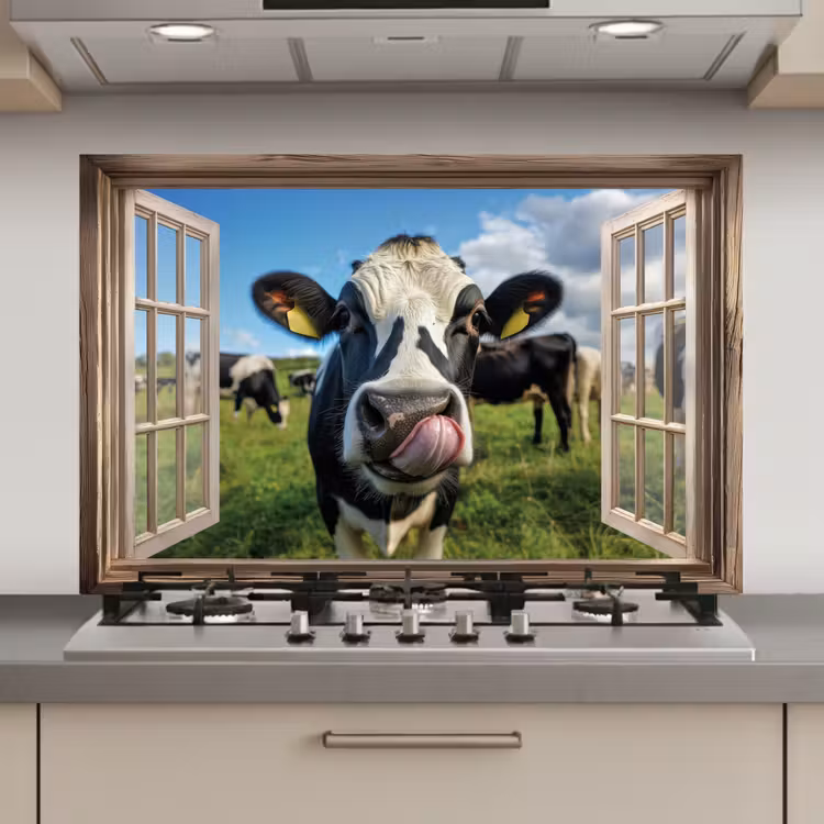Spatscherm keuken - Doorkijk - Koe - Weiland - Dieren - Natuur — 1