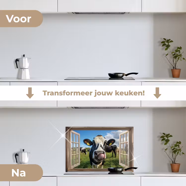 Spatscherm keuken - Doorkijk - Koe - Weiland - Dieren - Natuur — 3