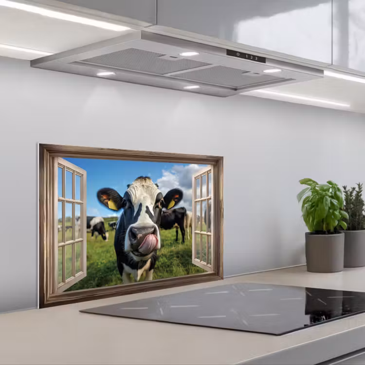 Spatscherm keuken - Doorkijk - Koe - Weiland - Dieren - Natuur — 5