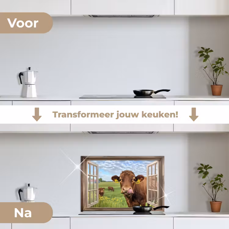 Spatscherm keuken - Doorkijk - Koe - Weiland - Landschap - Dieren — 3
