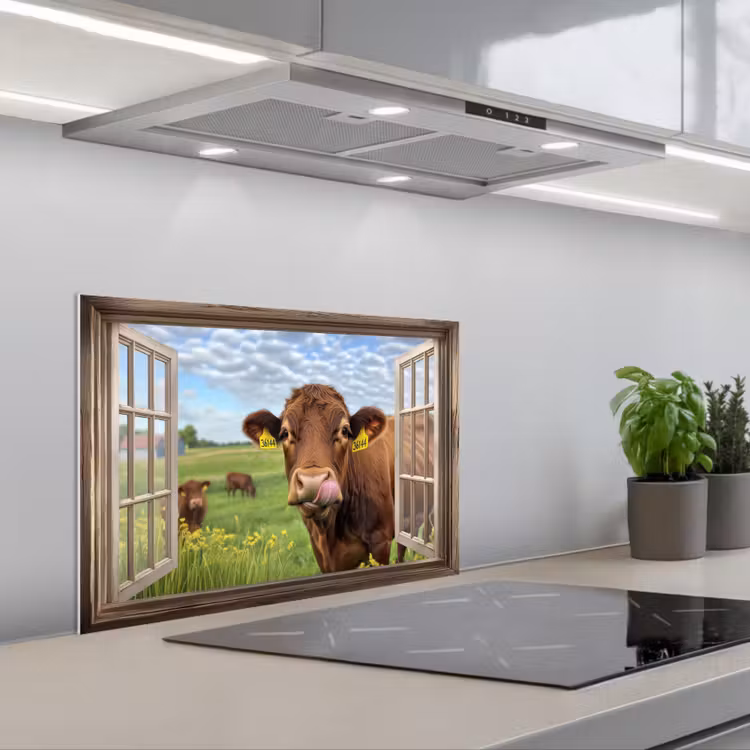 Spatscherm keuken - Doorkijk - Koe - Weiland - Landschap - Dieren — 5