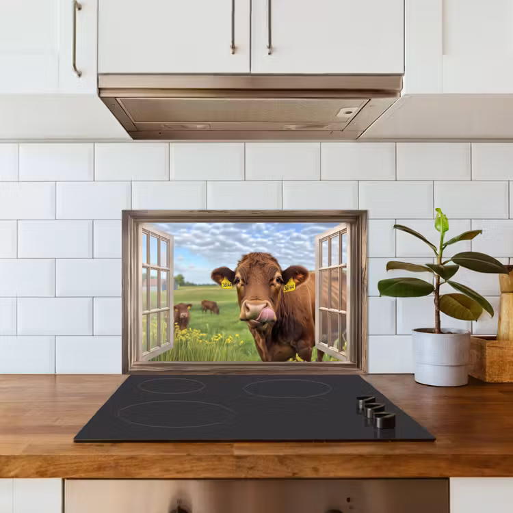 Spatscherm keuken - Doorkijk - Koe - Weiland - Landschap - Dieren — 6