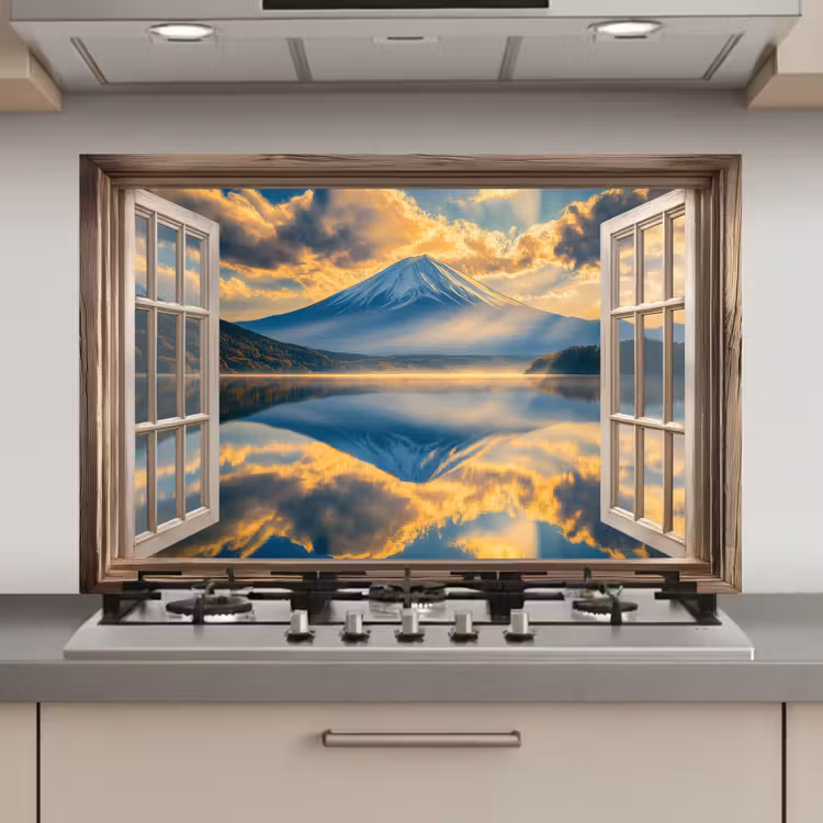 Spatscherm keuken - Doorkijk - Landschap - Bergen - Uitzicht - Raam — 1