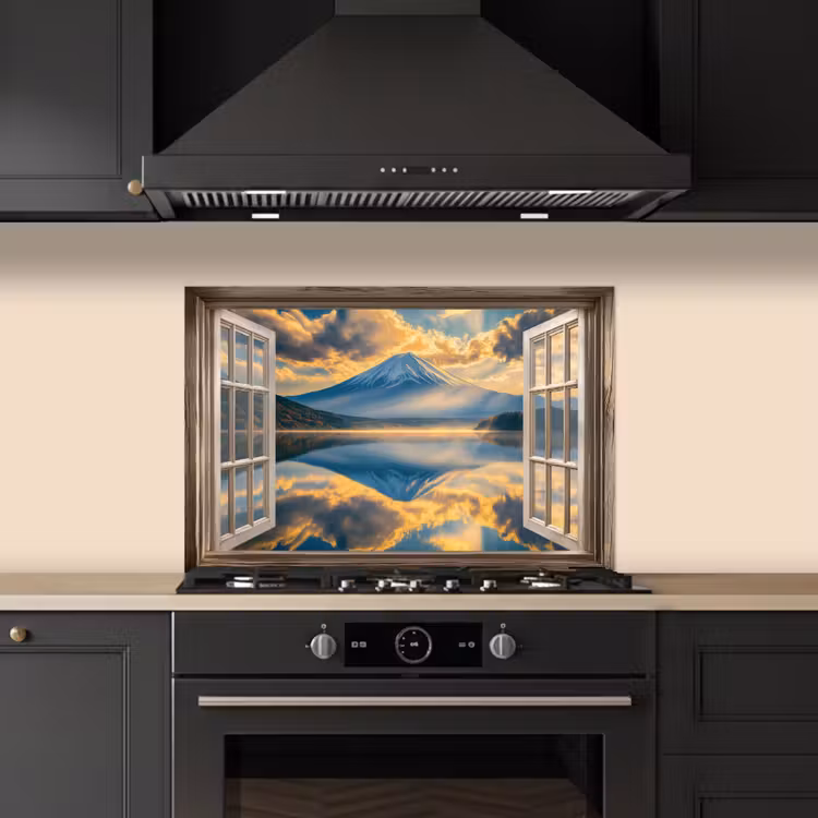 Spatscherm keuken - Doorkijk - Landschap - Bergen - Uitzicht - Raam — 2