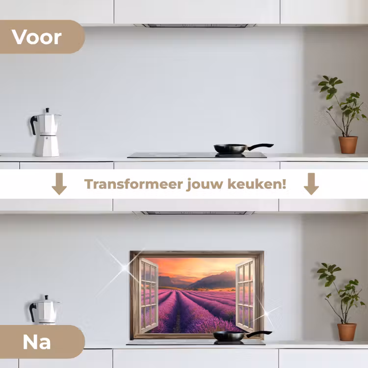 Spatscherm keuken - Doorkijk - Lavendel - Landschap - Bloemen - Paars — 3