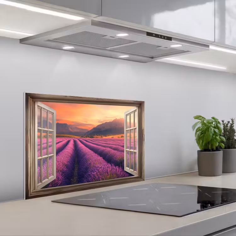 Spatscherm keuken - Doorkijk - Lavendel - Landschap - Bloemen - Paars — 5