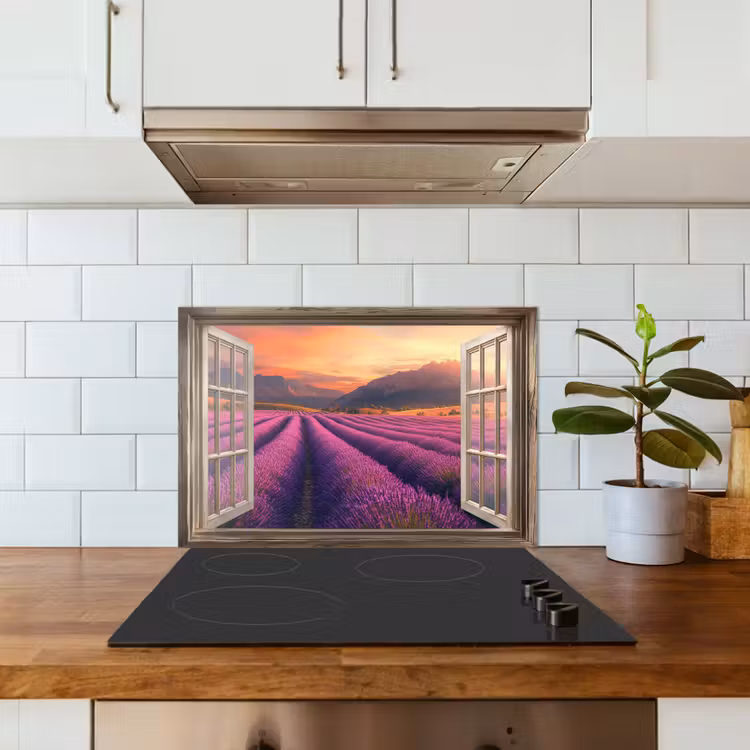 Spatscherm keuken - Doorkijk - Lavendel - Landschap - Bloemen - Paars — 6