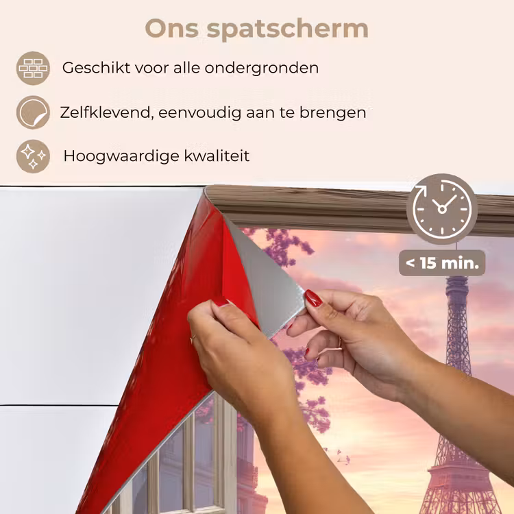 Spatscherm keuken - Doorkijk - Parijs - Eiffeltoren - Roze - Kersenbloesem — 4