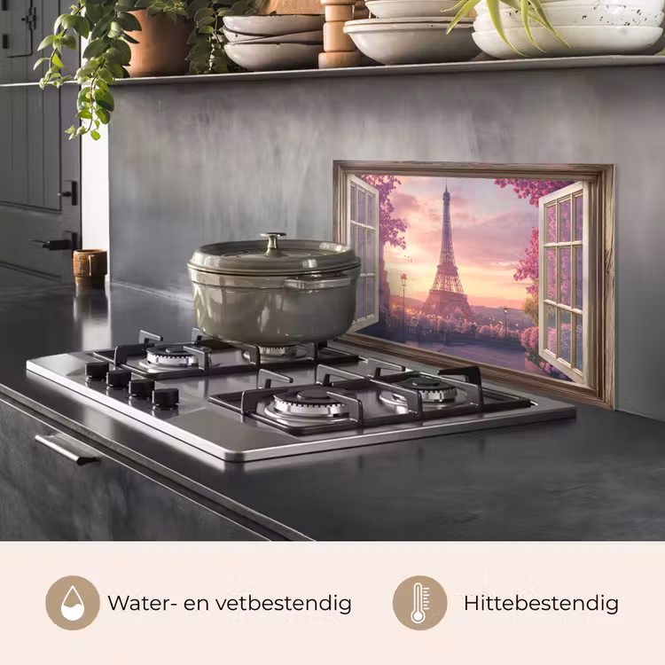 Spatscherm keuken - Doorkijk - Parijs - Eiffeltoren - Roze - Kersenbloesem — 7
