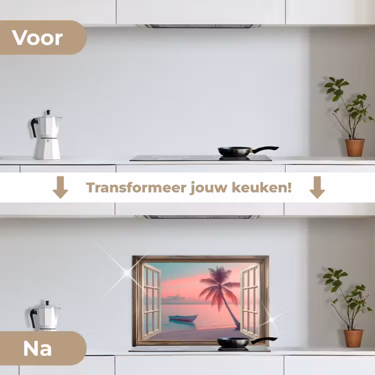 Spatscherm keuken - Doorkijk - Strand - Palmboom - Tropisch — 3