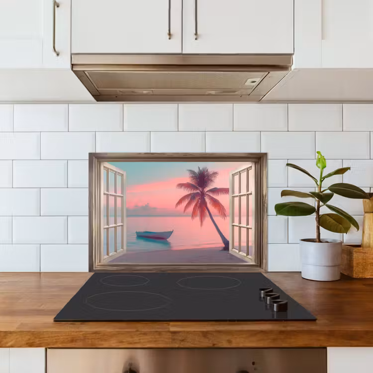 Spatscherm keuken - Doorkijk - Strand - Palmboom - Tropisch — 6