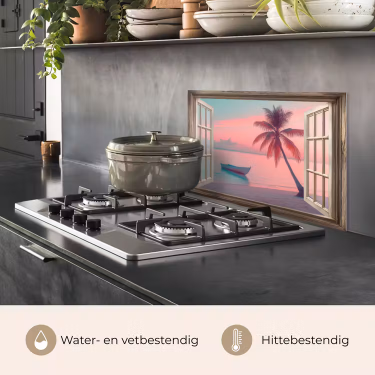 Spatscherm keuken - Doorkijk - Strand - Palmboom - Tropisch — 7