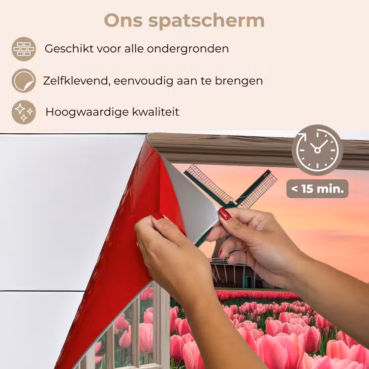 Spatscherm keuken - Doorkijk - Tulpen - Bloemen - Molen - Raam — 4