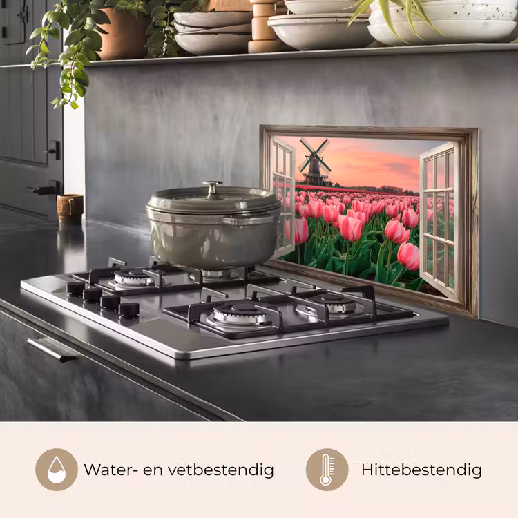Spatscherm keuken - Doorkijk - Tulpen - Bloemen - Molen - Raam — 7