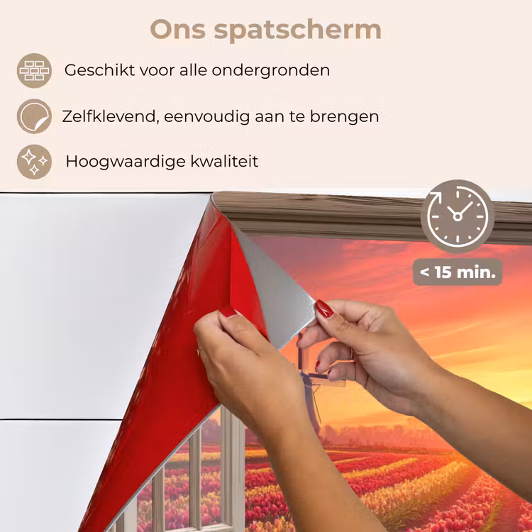 Spatscherm keuken - Doorkijk - Tulpen - Zonsondergang - Bloemen - Kleurrijk — 4