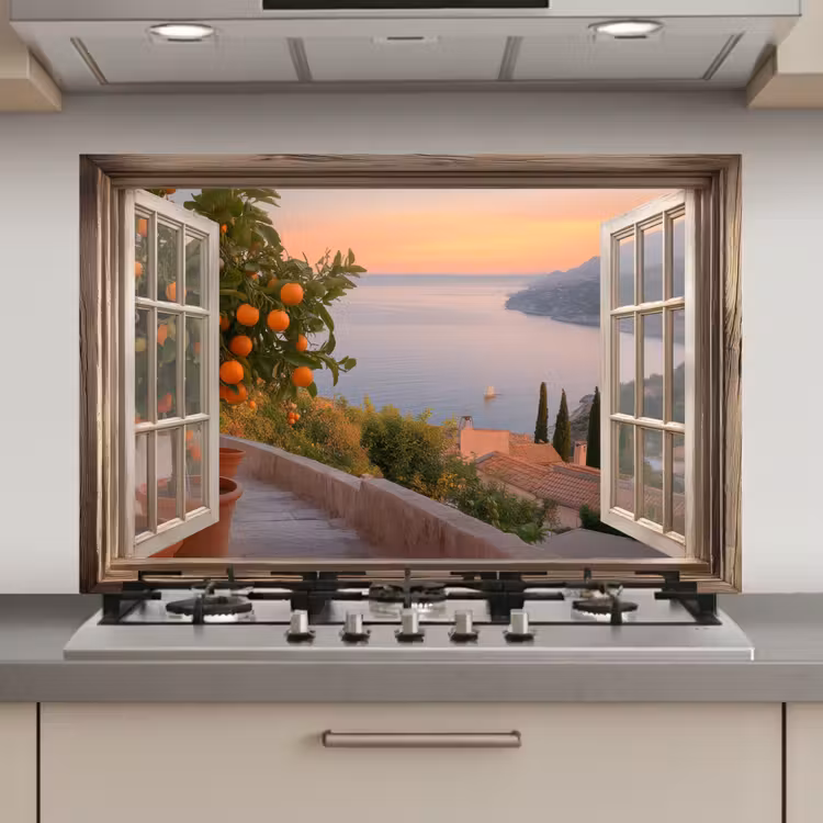 Spatscherm keuken - Doorkijk - Uitzicht - Meer - Landschap — 1