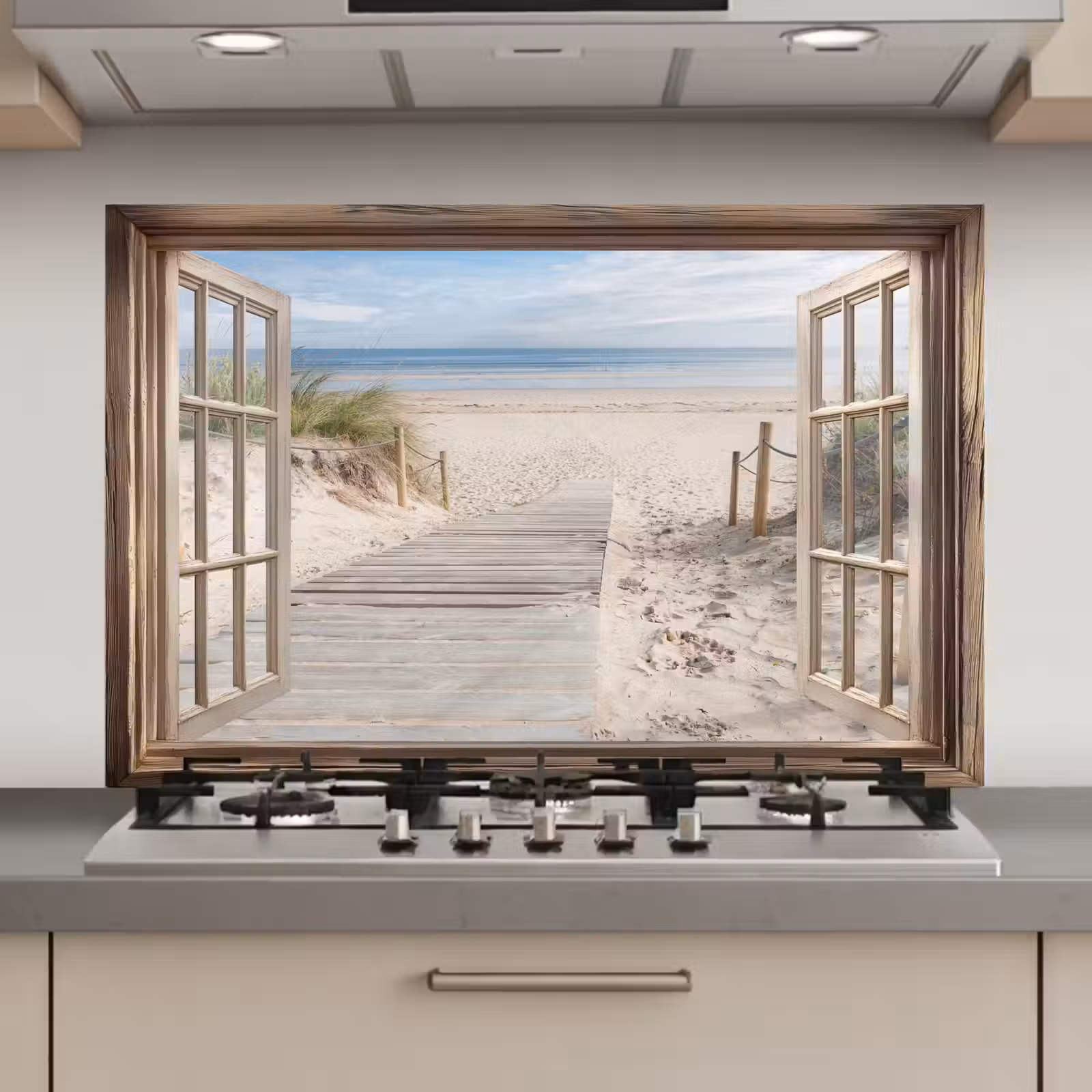 Spatscherm keuken - Doorkijk - Strand - Duinen - Pad - Landschap — 1