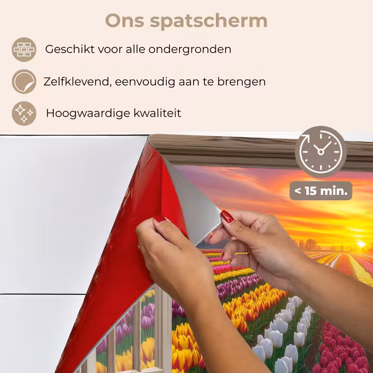 Spatscherm keuken - Doorkijk - Bloemen - Tulpen - Kleurrijk - Zonsondergang — 4
