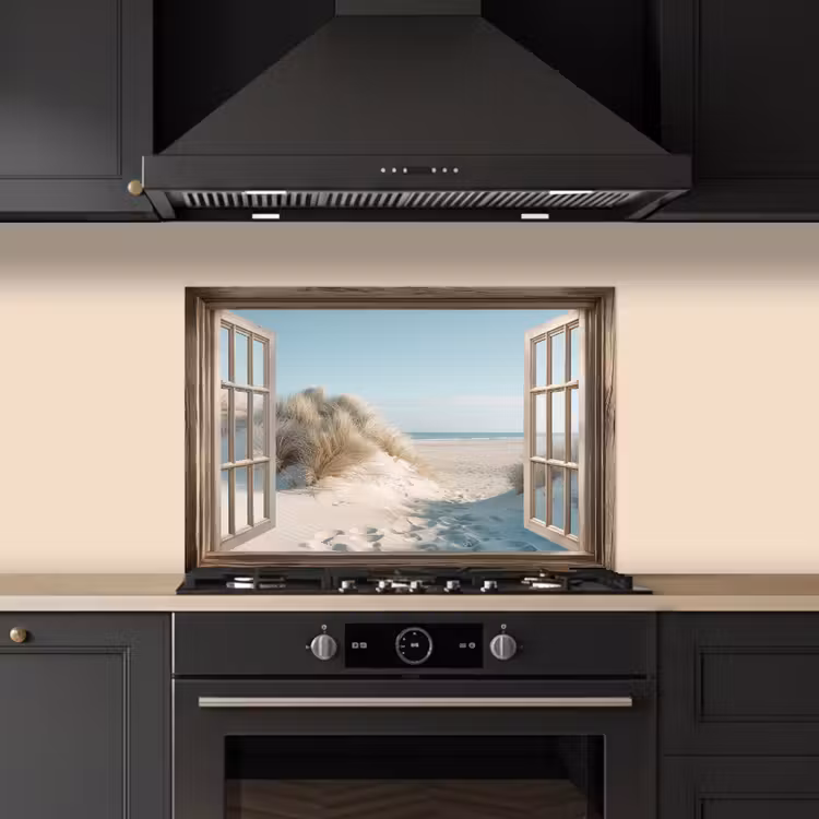 Spatscherm keuken - Doorkijk - Helmgras - Duinen - Zee - Landschap — 2