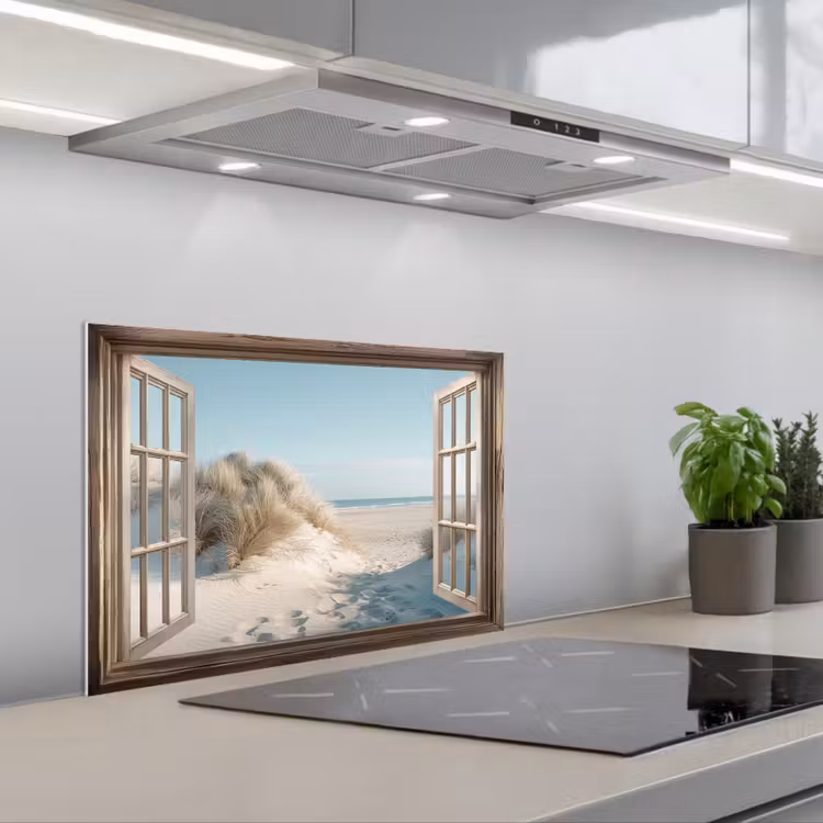 Spatscherm keuken - Doorkijk - Helmgras - Duinen - Zee - Landschap — 5