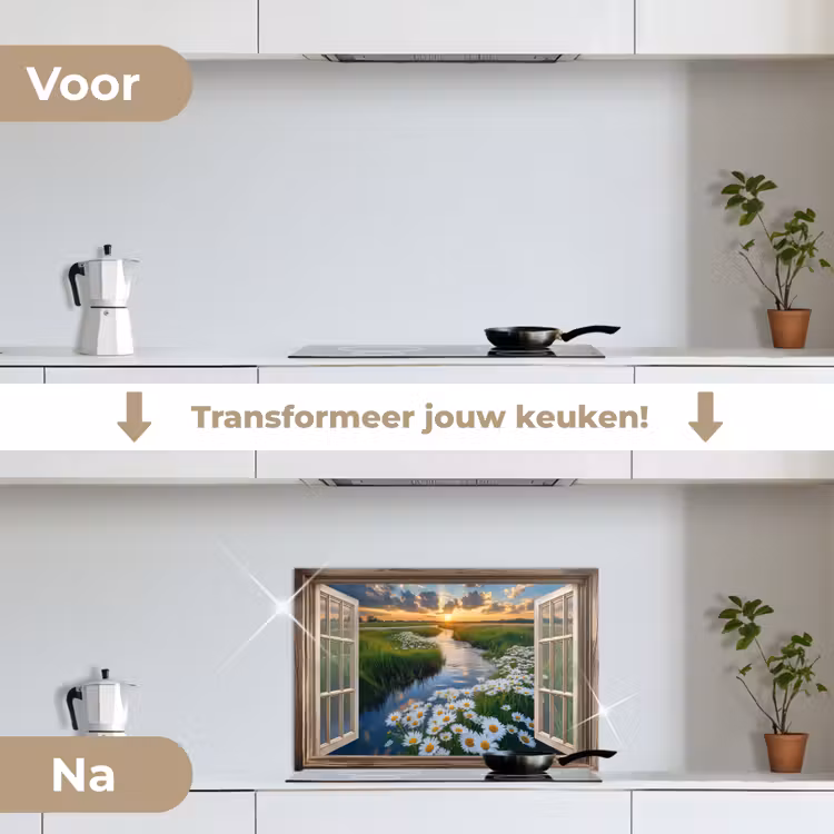 Spatscherm keuken - Doorkijk - Landschap - Raam - Water - Zonsondergang — 3
