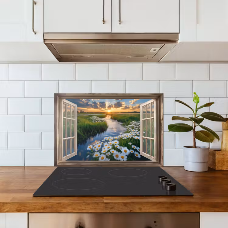Spatscherm keuken - Doorkijk - Landschap - Raam - Water - Zonsondergang — 6