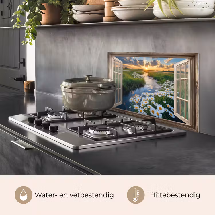 Spatscherm keuken - Doorkijk - Landschap - Raam - Water - Zonsondergang — 7