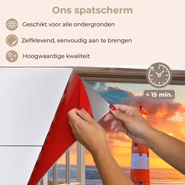 Spatscherm keuken - Doorkijk - Raam - Vuurtoren - Zonsondergang - Strand — 4