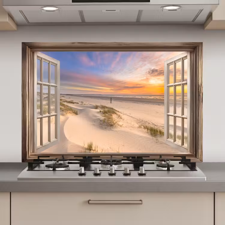 Spatscherm keuken - Doorkijk - Strand - Duinen - Natuur - Landschap — 1