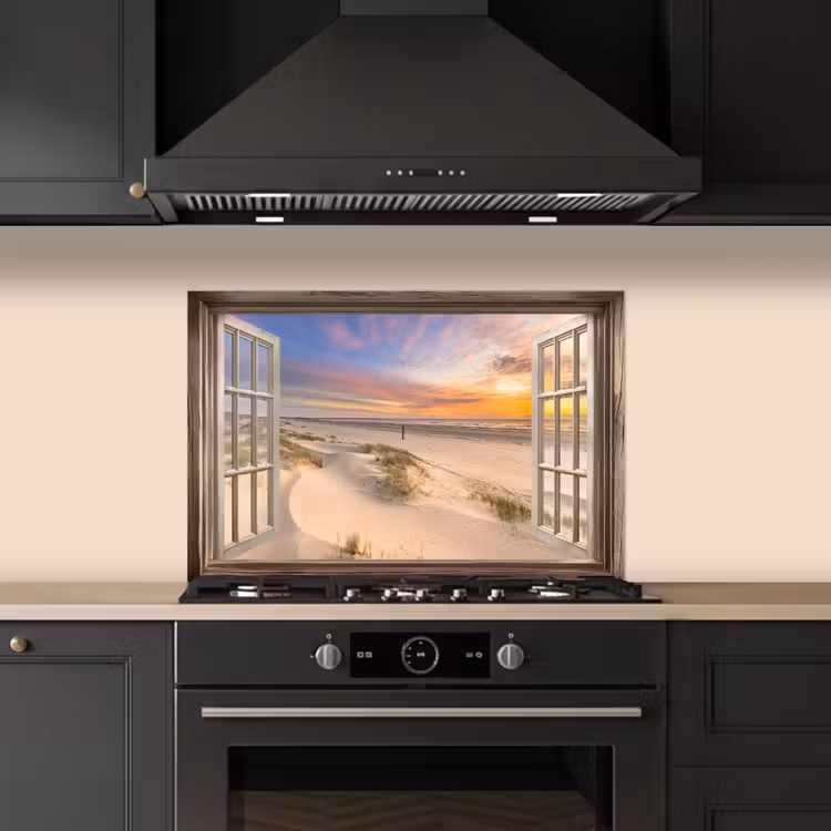 Spatscherm keuken - Doorkijk - Strand - Duinen - Natuur - Landschap — 2