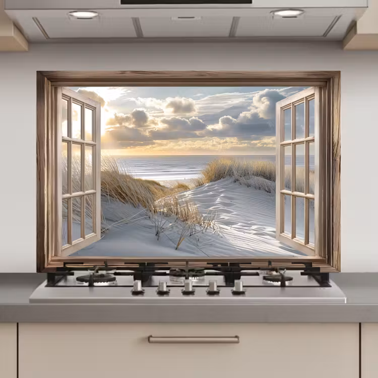 Spatscherm keuken - Doorkijk - Strand - Duinen - Zee - Natuur — 1