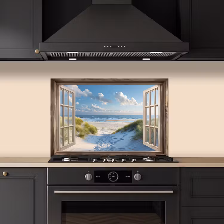 Spatscherm keuken - Doorkijk - Strand - Raam - Duinen - Zee — 2