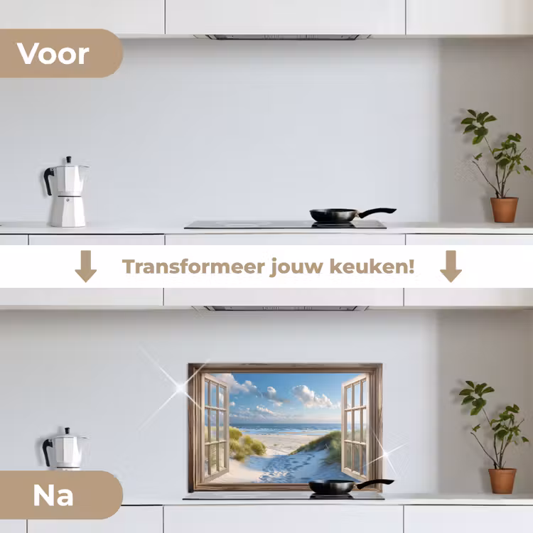 Spatscherm keuken - Doorkijk - Strand - Raam - Duinen - Zee — 3