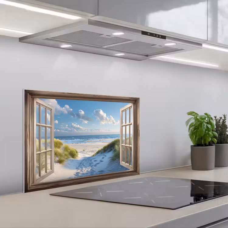 Spatscherm keuken - Doorkijk - Strand - Raam - Duinen - Zee — 5