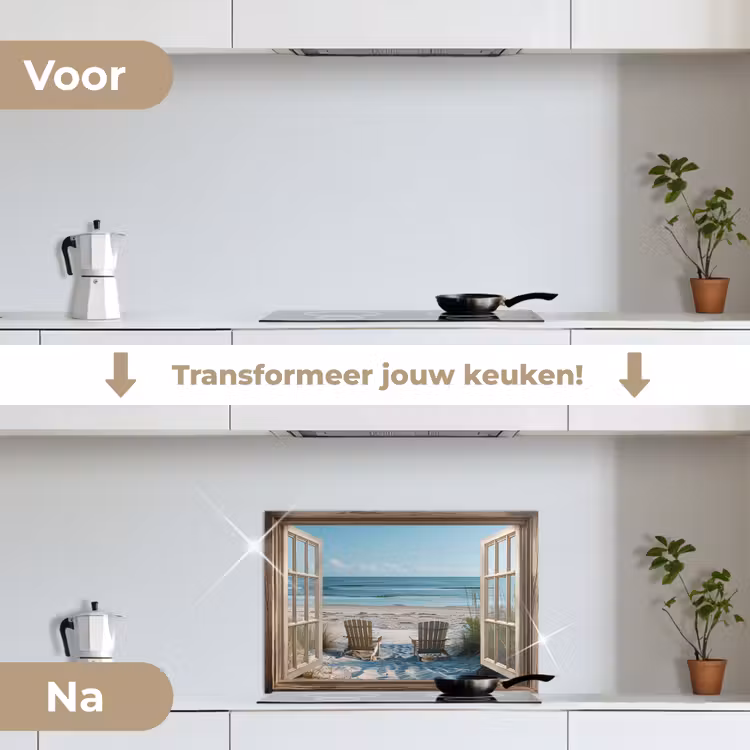 Spatscherm keuken - Doorkijk - Strandstoelen - Duinen - Zee - Natuur — 3