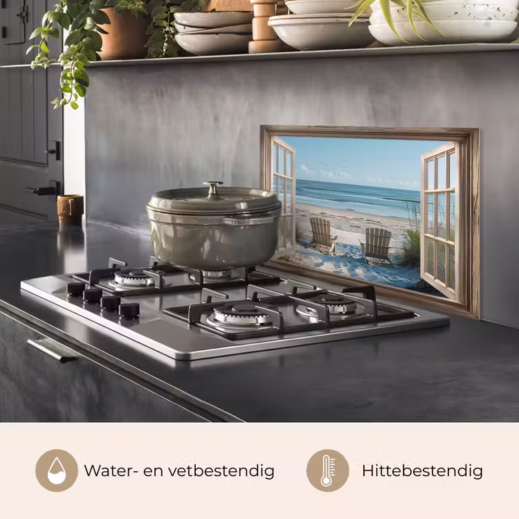 Spatscherm keuken - Doorkijk - Strandstoelen - Duinen - Zee - Natuur — 7