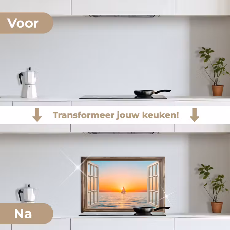 Spatscherm keuken - Doorkijk - Zee - Boot - Zonsondergang — 3