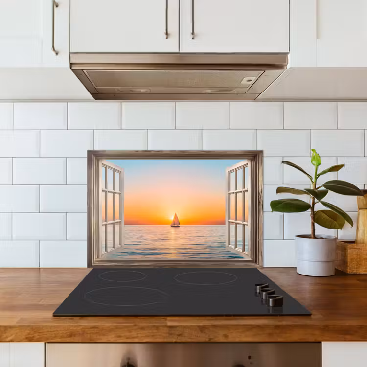 Spatscherm keuken - Doorkijk - Zee - Boot - Zonsondergang — 6
