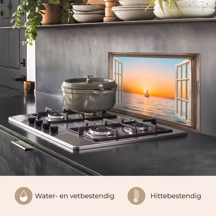 Spatscherm keuken - Doorkijk - Zee - Boot - Zonsondergang — 7