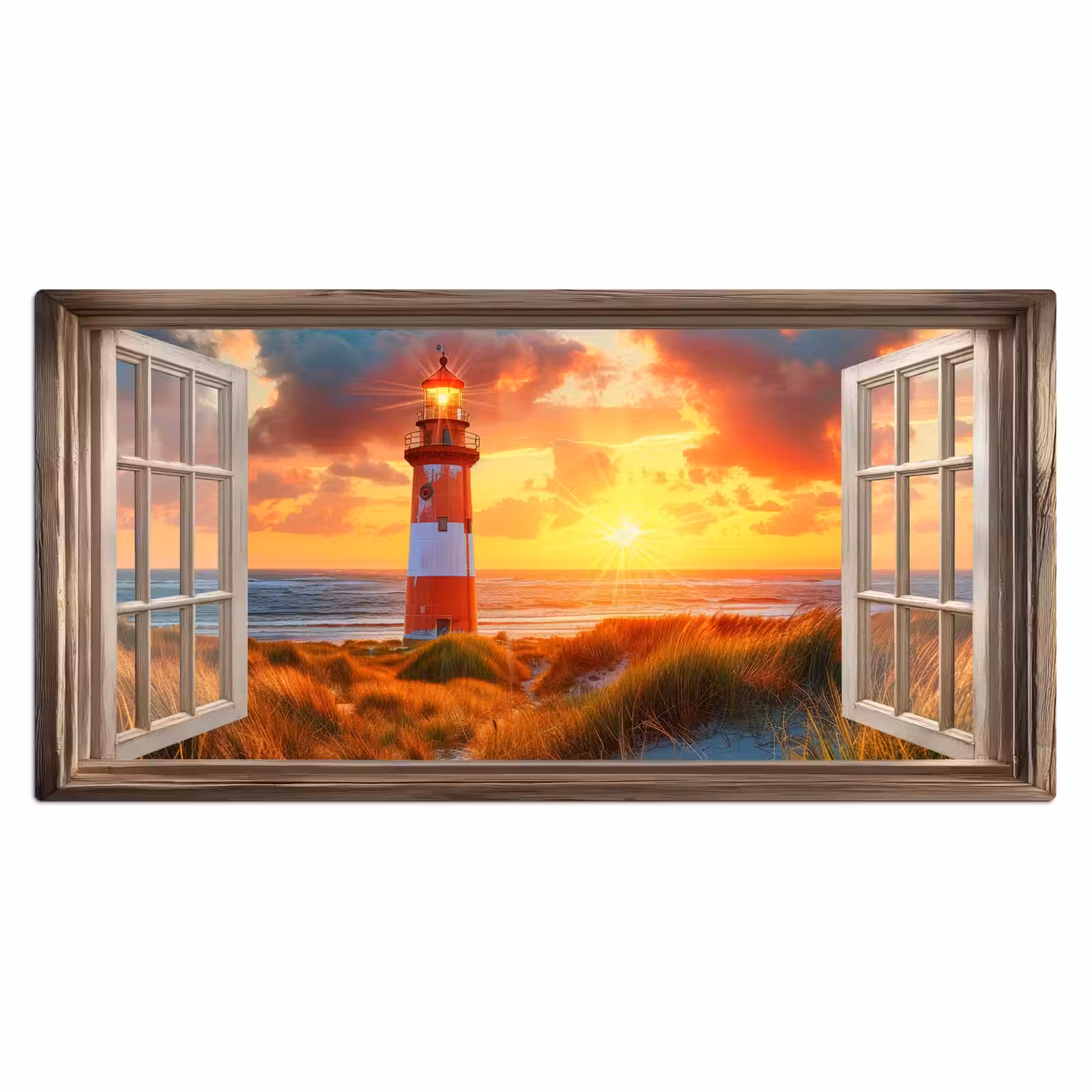 Bureau onderlegger - Doorkijk - Raam - Vuurtoren - Zonsondergang - Strand — 1