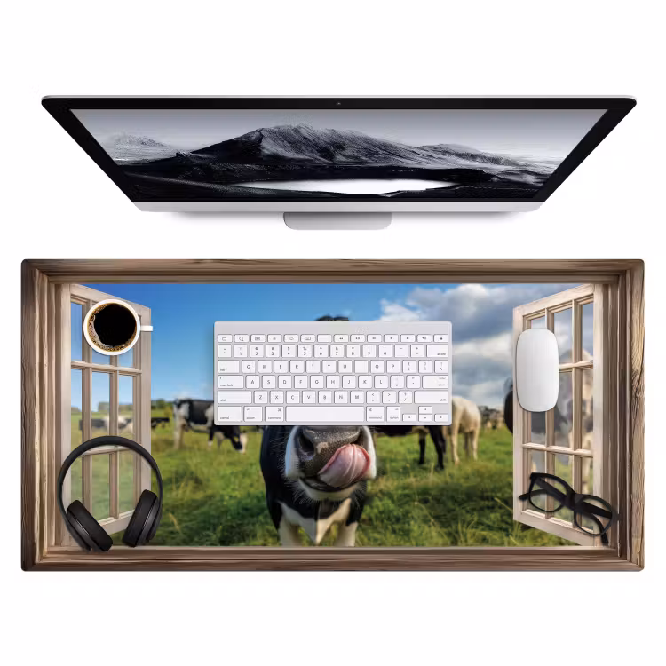 Bureau onderlegger - Doorkijk - Koe - Weiland - Dieren - Natuur — 3