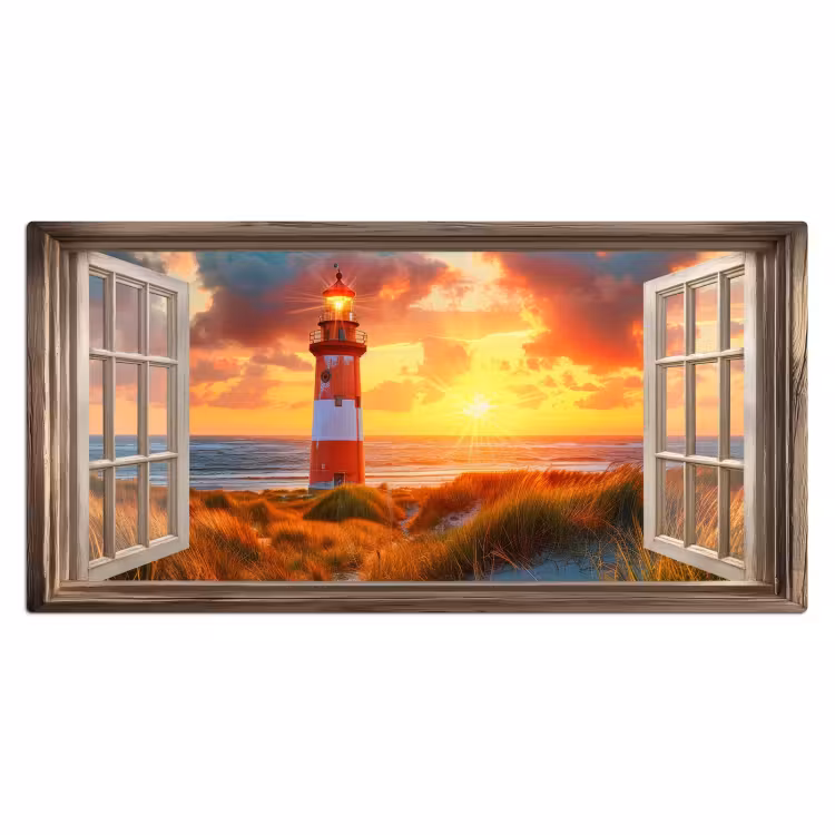 Bureau onderlegger - Doorkijk - Raam - Vuurtoren - Zonsondergang - Strand — 1