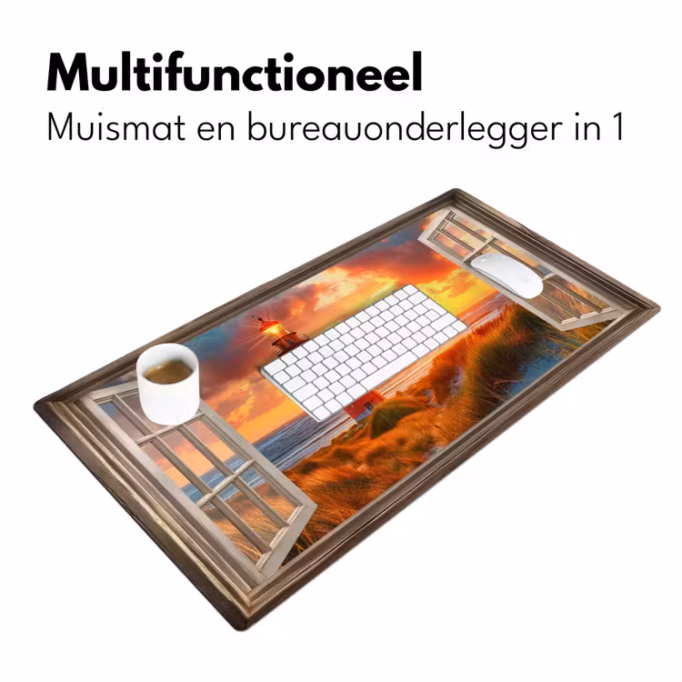 Bureau onderlegger - Doorkijk - Raam - Vuurtoren - Zonsondergang - Strand — 6