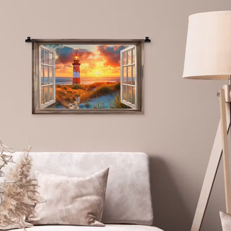 Wandkleed - Doorkijk - Raam - Vuurtoren - Zonsondergang - Strand — 2